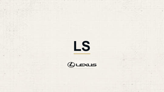 Lexus LS model name with Lexus logo on a pale technical background