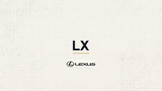 Lexus LX model name with Lexus logo on a pale technical background