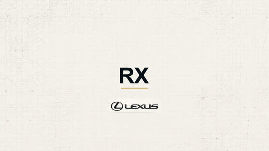 Lexus RX model name and manufacturer logo on a pale technical background