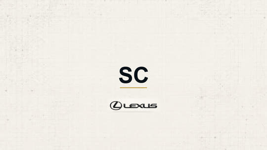 Lexus SC model name with Lexus logo on a pale technical background