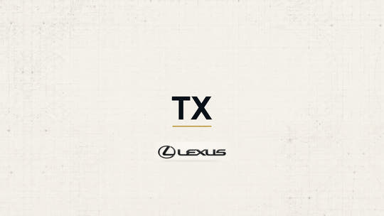 Lexus TX model name and manufacturer logo on a pale technical background