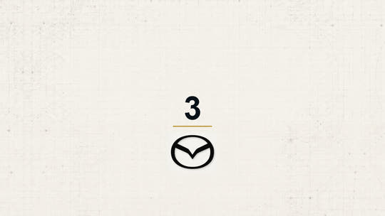 Mazda 3 model name with Mazda logo on a pale technical background