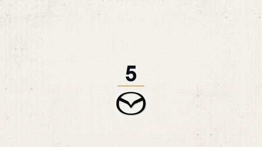 Mazda 5 model name with Mazda logo on a pale technical background