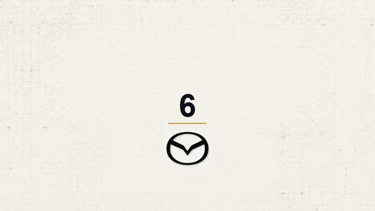 Mazda 6 model name with Mazda logo on a pale technical background
