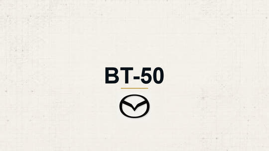 Mazda BT-50 model name with Mazda logo on a pale technical background