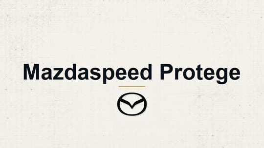Mazda Mazdaspeed Protege model name with Mazda logo on a pale technical background