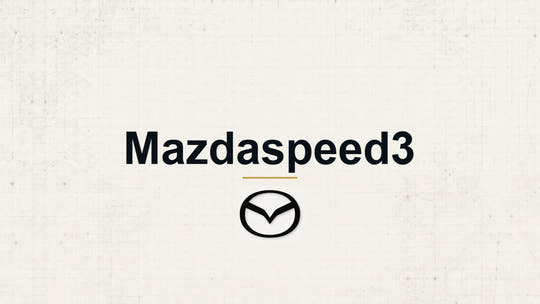 Mazda Mazdaspeed3 model name with Mazda logo on a pale technical background
