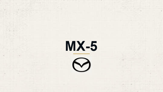 Mazda MX-5 model name with Mazda logo on a pale technical background