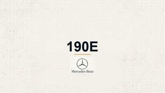 Mercedes-Benz 190E model name with Mercedes-Benz logo on a pale technical background