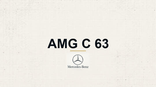 Mercedes-Benz AMG C 63 model name with Mercedes-Benz logo on a pale technical background