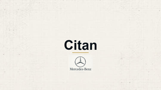 Mercedes-Benz Citan model name with Mercedes-Benz logo on a pale technical background
