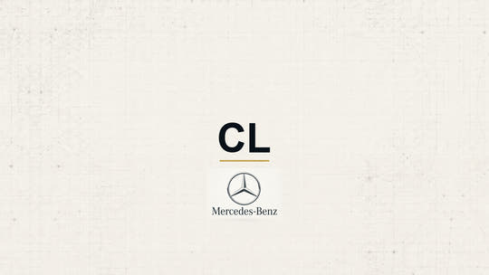 Mercedes-Benz CL model name with Mercedes-Benz logo on a pale technical background
