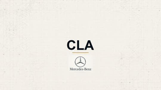 Mercedes-Benz CLA model name with Mercedes-Benz logo on a pale technical background