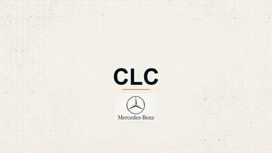 Mercedes-Benz CLC model name with Mercedes-Benz logo on a pale technical background