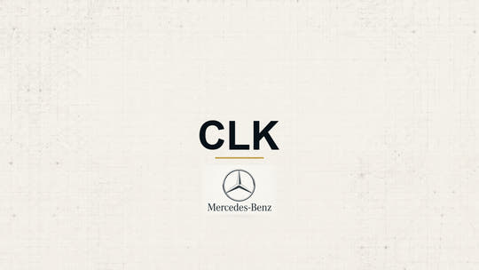 Mercedes-Benz CLK model name with Mercedes-Benz logo on a pale technical background