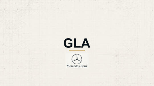 Mercedes-Benz GLA model name with Mercedes-Benz logo on a pale technical background
