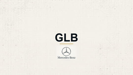 Mercedes-Benz GLB model name with Mercedes-Benz logo on a pale technical background
