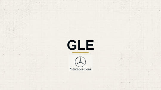 Mercedes-Benz GLE model name with Mercedes-Benz logo on a pale technical background