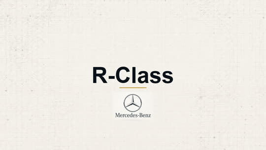 Mercedes-Benz R-Class model name with Mercedes-Benz logo on a pale technical background