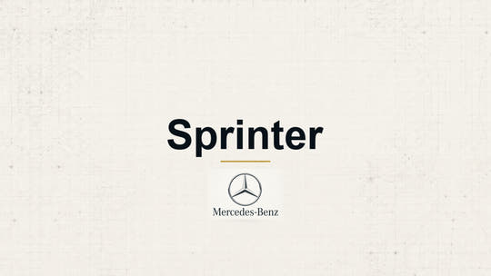 Mercedes-Benz Sprinter model name with Mercedes-Benz logo on a pale technical background