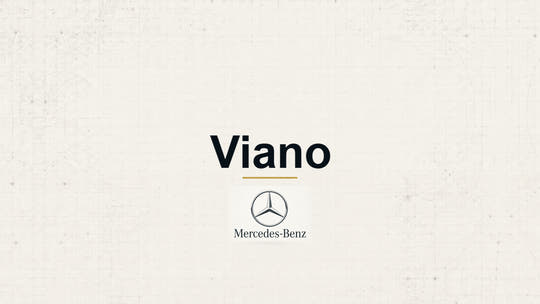 Mercedes-Benz Viano model name with Mercedes-Benz logo on a pale technical background