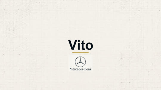 Mercedes-Benz Vito model name with Mercedes-Benz logo on a pale technical background