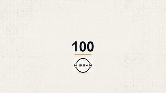 Nissan 100 model name with Nissan logo on a pale technical background