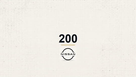 Nissan 200 model name with Nissan logo on a pale technical background