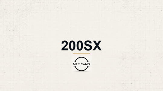 Nissan 200SX model name with Nissan logo on a pale technical background