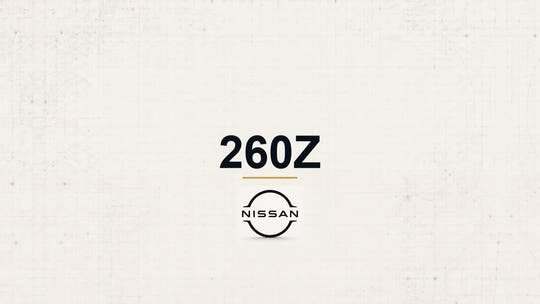 Nissan 260Z model name with Nissan logo on a pale technical background