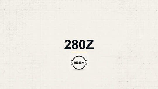 Nissan 280Z model name with Nissan logo on a pale technical background