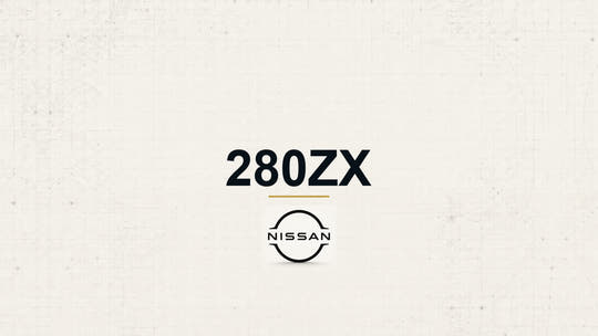 Nissan 280ZX model name with Nissan logo on a pale technical background
