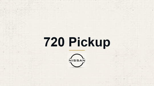 Nissan 720 Pickup model name with Nissan logo on a pale technical background