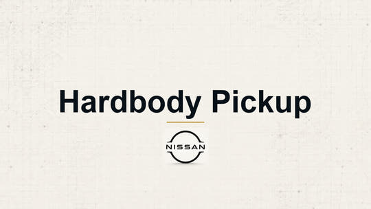 Nissan Hardbody Pickup model name with Nissan logo on a pale technical background