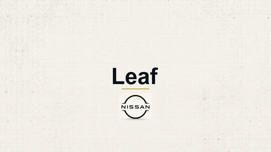 Nissan Leaf model name with Nissan logo on a pale technical background