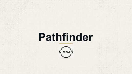 Nissan Pathfinder model name with Nissan logo on a pale technical background
