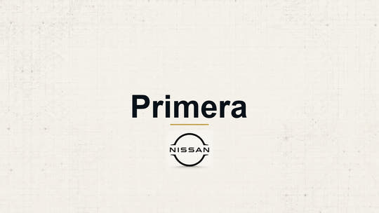 Nissan Primera model name with Nissan logo on a pale technical background