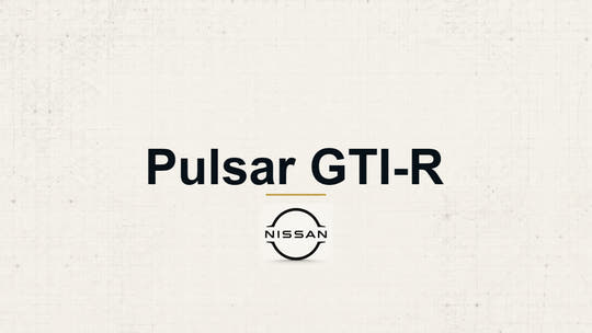 Nissan Pulsar GTI-R model name with Nissan logo on a pale technical background