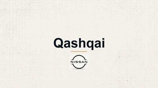 Nissan Qashqai model name with Nissan logo on a pale technical background