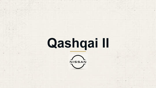 Nissan Qashqai II model name with Nissan logo on a pale technical background