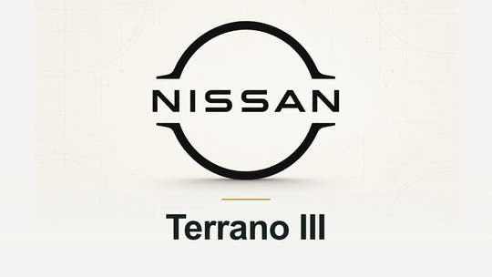 Nissan logo and Terrano III model name on a pale technical background