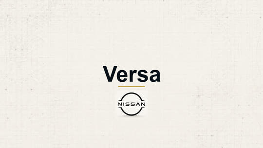 Nissan Versa model name with Nissan logo on a pale technical background