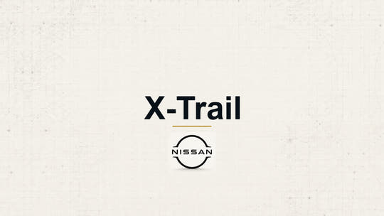 Nissan X-Trail model name with Nissan logo on a pale technical background