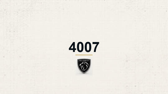 Peugeot 4007 model name with Peugeot logo on a pale technical background