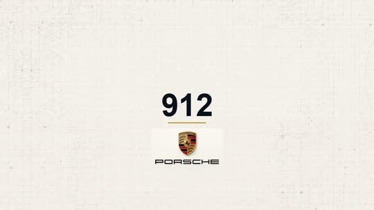 Porsche 912 model name with Porsche logo on a pale technical background
