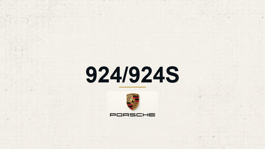Porsche 924/924S model name with Porsche logo on a pale technical background