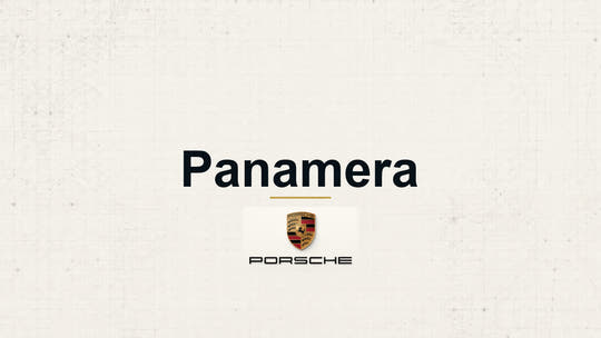 Porsche Panamera model name with Porsche logo on a pale technical background