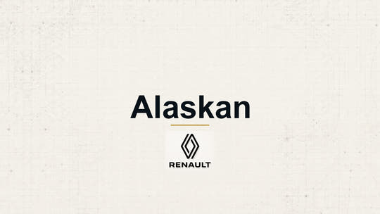 Renault Alaskan model name with Renault logo on a pale technical background
