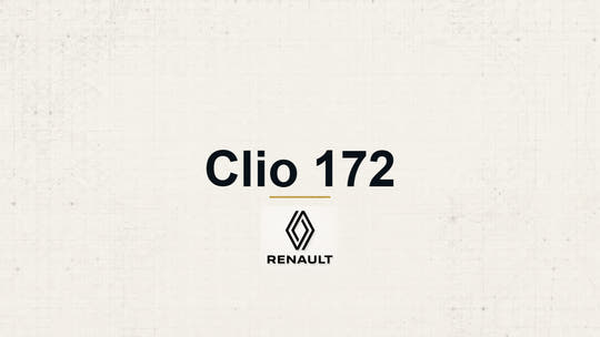 Renault Clio 172 model name with Renault logo on a pale technical background