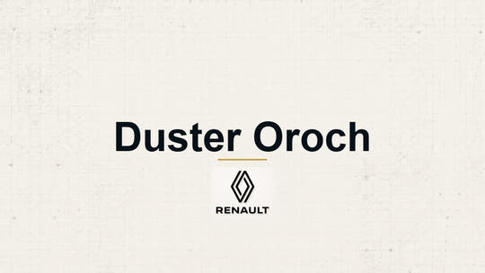 Renault Duster Oroch model name with Renault logo on a pale technical background